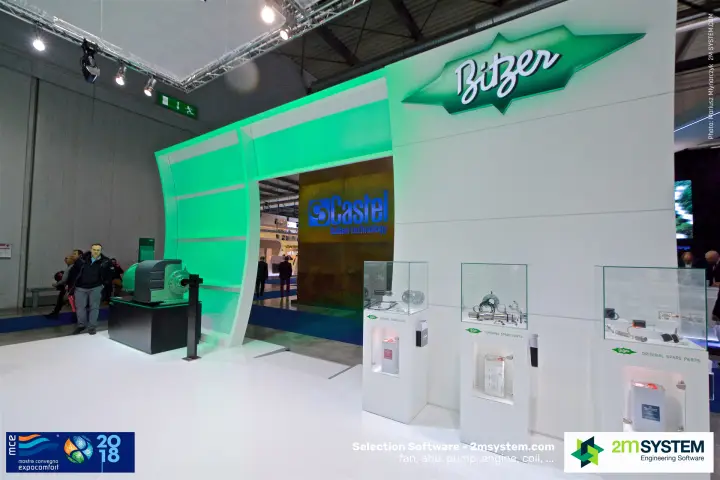Bitzer 'Original Spare Parts' showcases under the green logo at MCE 2018