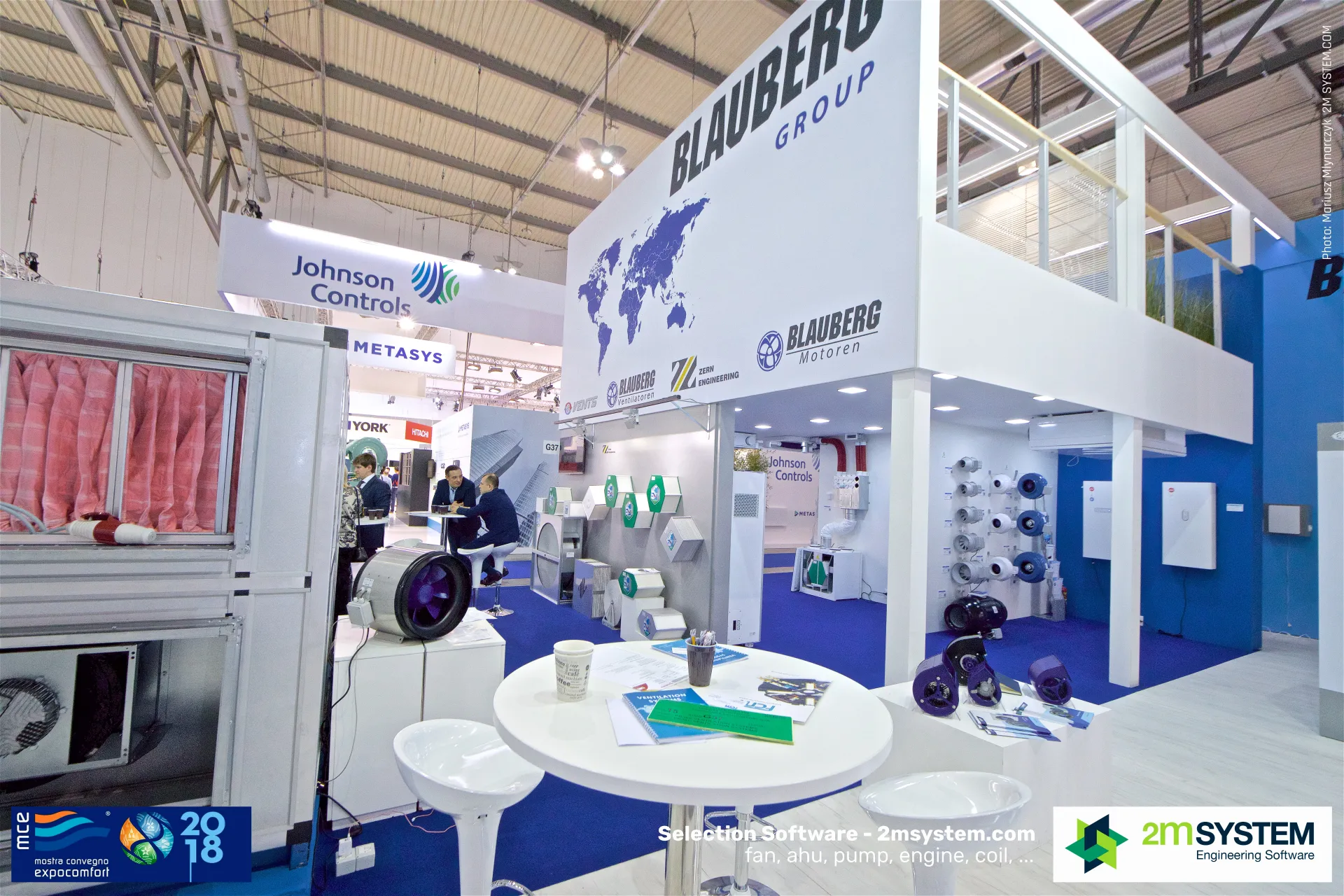 Blauberg Group double-deck stand with inline fans and AHU with bag filters at MCE 2018