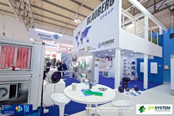 Blauberg Group double-deck stand with inline fans and AHU with bag filters at MCE 2018