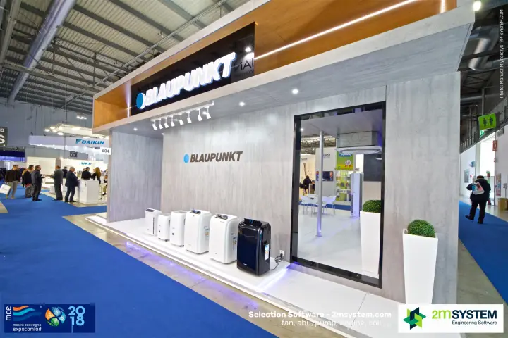 Blaupunkt corner with portable units and a window onto the stand at MCE 2018