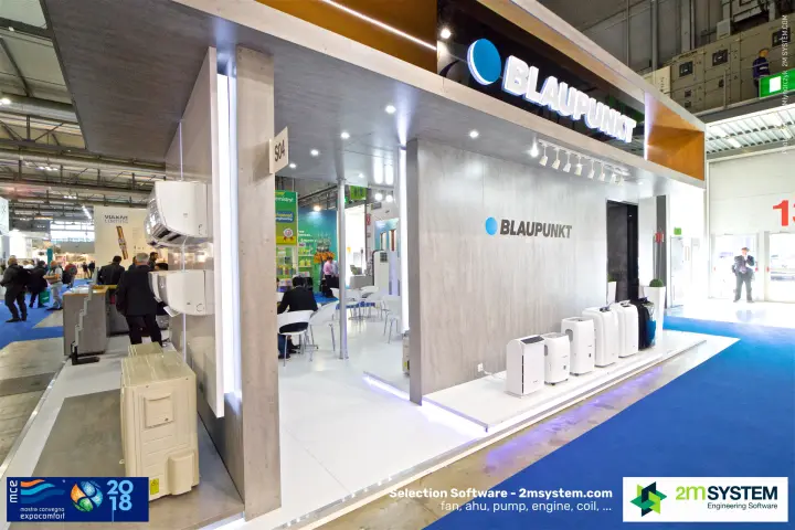 Blaupunkt portable air units lined up under the illuminated logo at MCE 2018