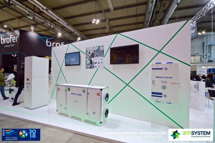 Brofer heat recovery units BRUC 1000 and RDCD 3.5 SH on white wall at MCE 2018