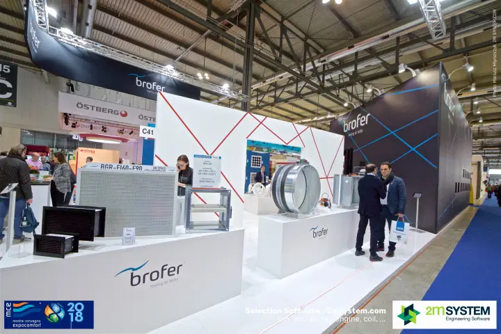 Brofer stand with fire-rated grilles and a circular smoke damper on plinths at MCE 2018