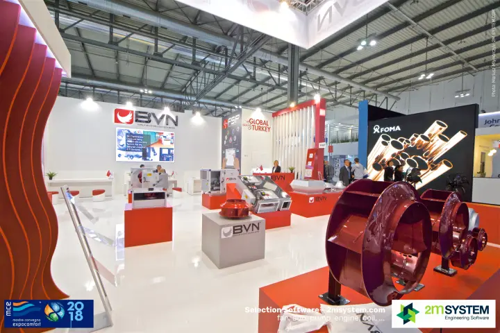 BVN red impellers before LED wall about AMCA 210 wind tunnels
