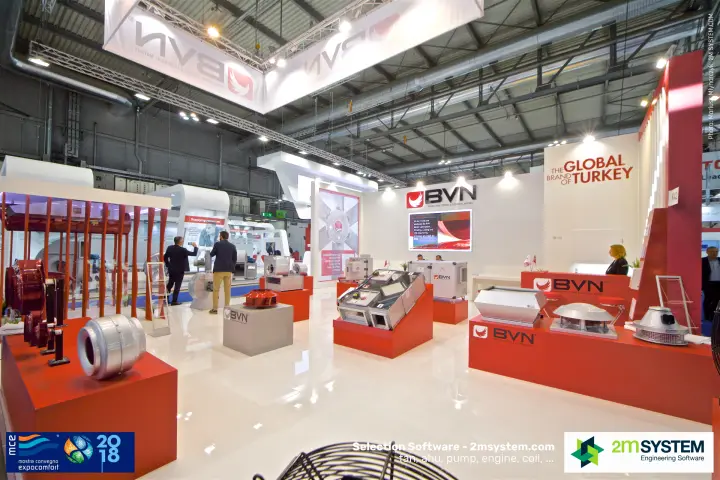 BVN stand with red plinths of fans, cabinet units and impellers