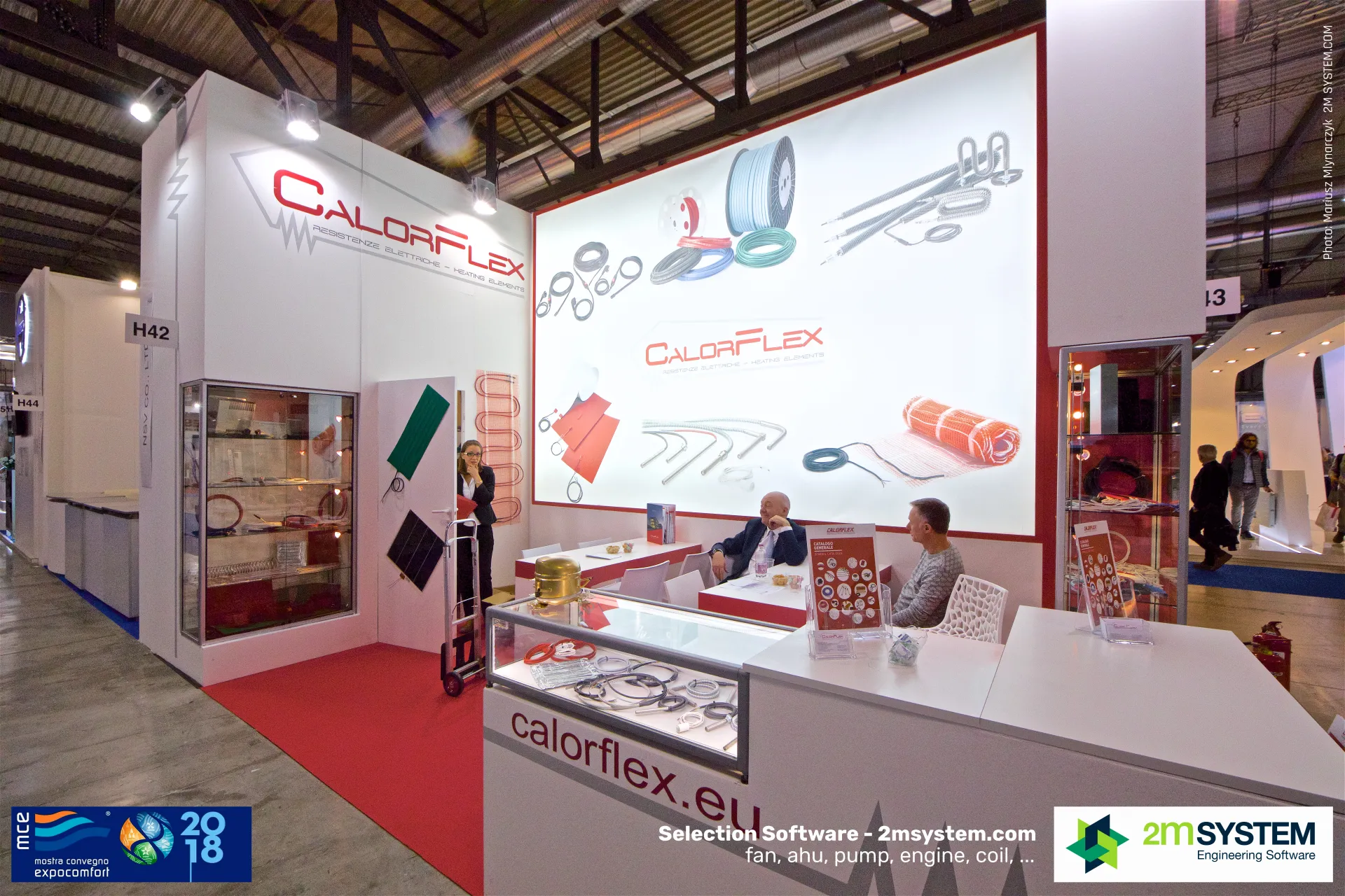 Calorflex heating elements stand with a large backlit product wall at MCE 2018