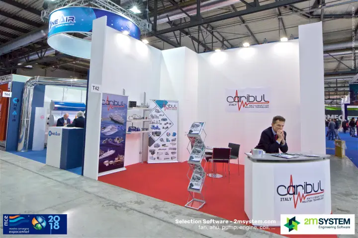 Caribul antivibration stand with red carpet and roll-up banners at MCE 2018