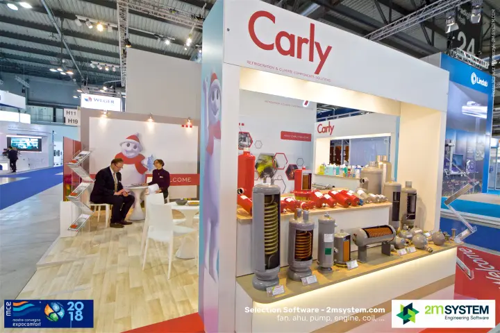 Carly display of filter driers and sectioned vessels with copper coils at MCE 2018