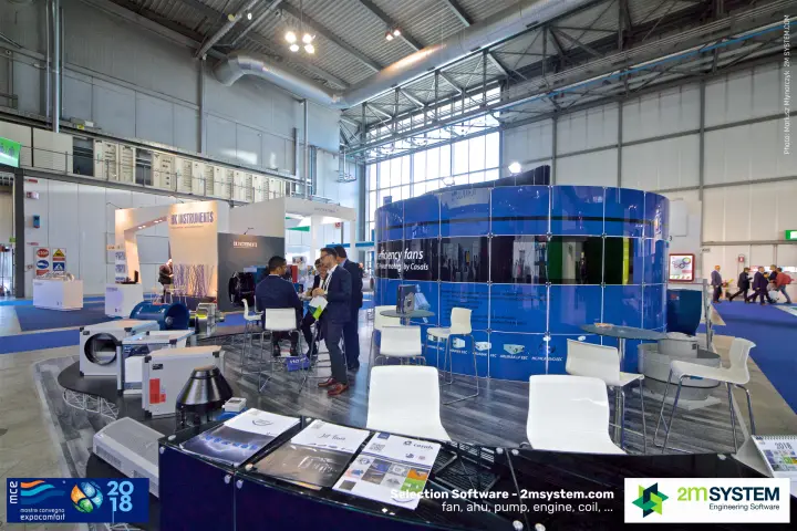 Casals fan display and brochure counter in a spacious hall at MCE 2018