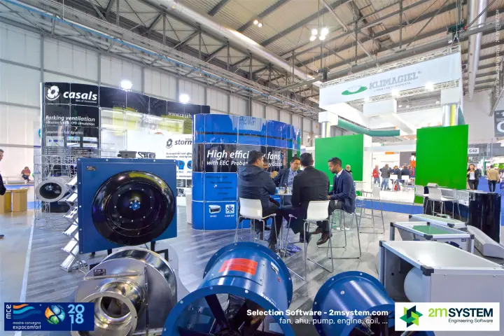 Casals plug fan and axial duct fans in front of a meeting table at MCE 2018