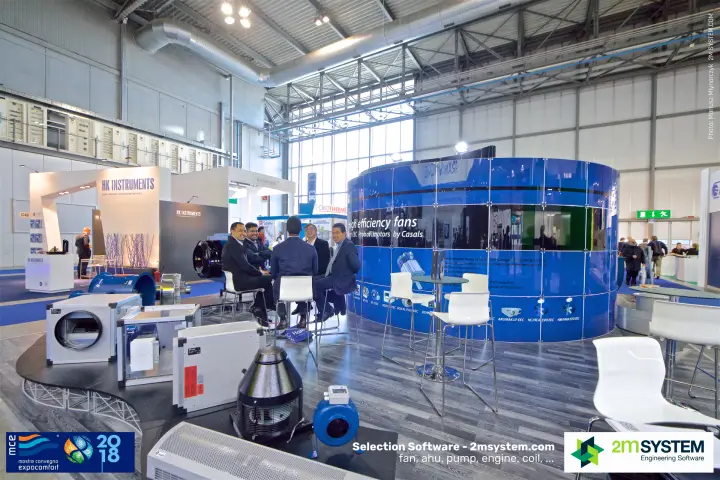 Casals stand with box fans and a meeting at the high tables at MCE 2018