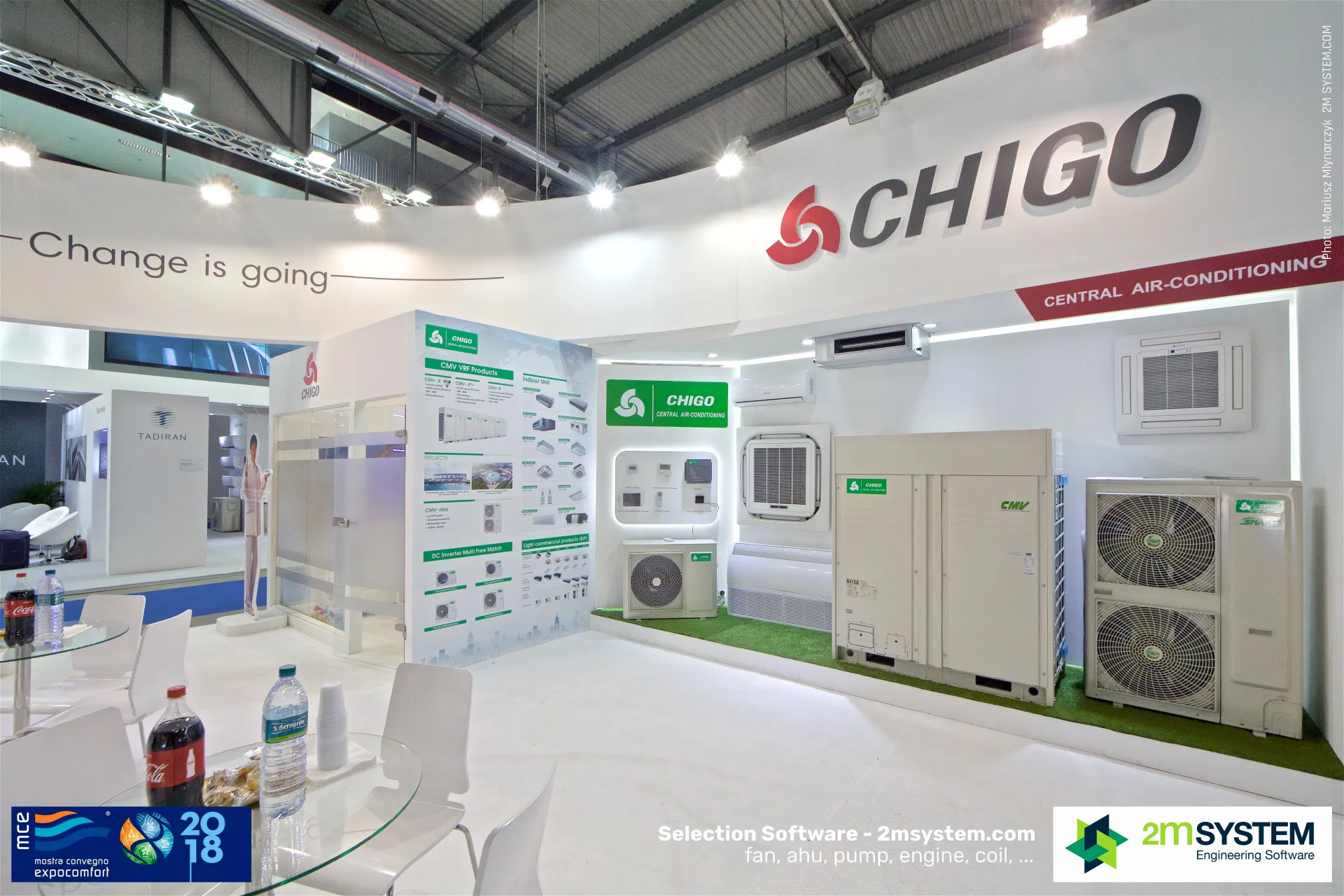 Chigo central air-conditioning corner with CMV VRF outdoor units and cassettes at MCE 2018