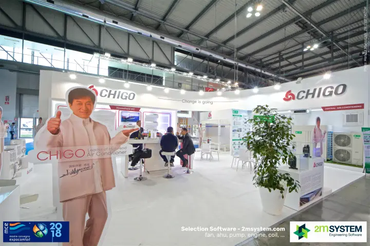 Chigo stand with promotional cutout and Household AC display wall