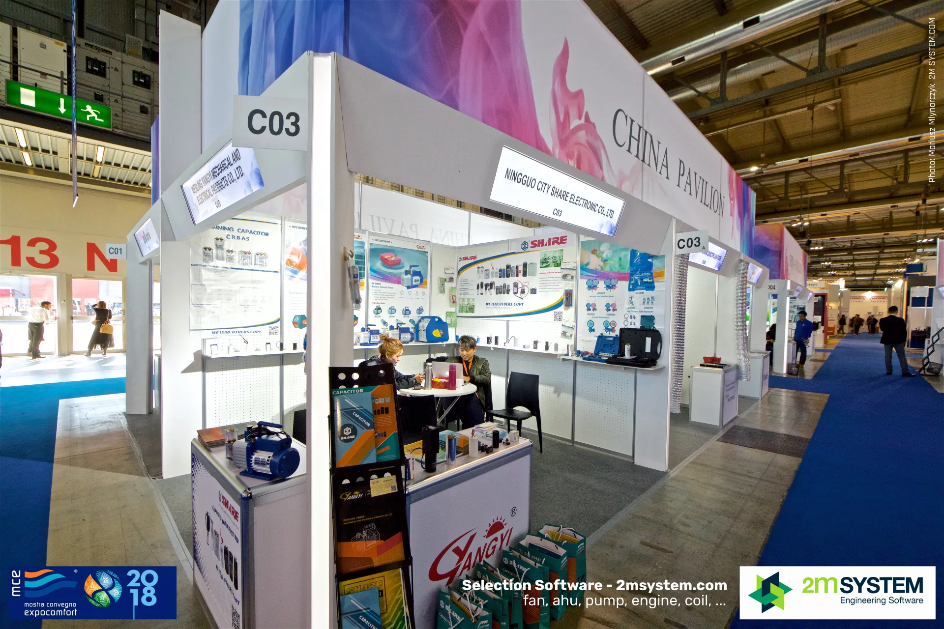 China Pavilion booth C03 with Share and Yangyi capacitors and vacuum pumps at MCE 2018