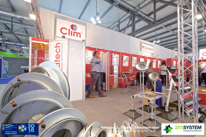 Clim and Climatech International stand with duct components and supports at MCE 2018