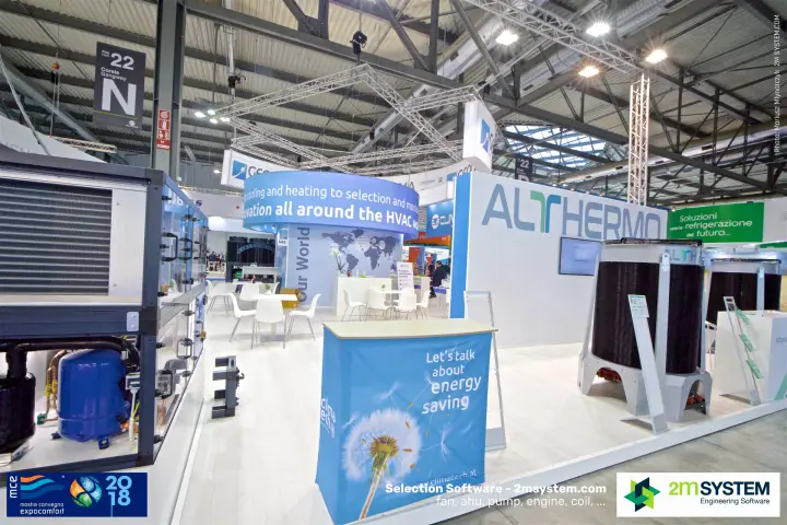 Climatech counter and Althermo cylindrical heat exchangers in Hall 22 at MCE 2018