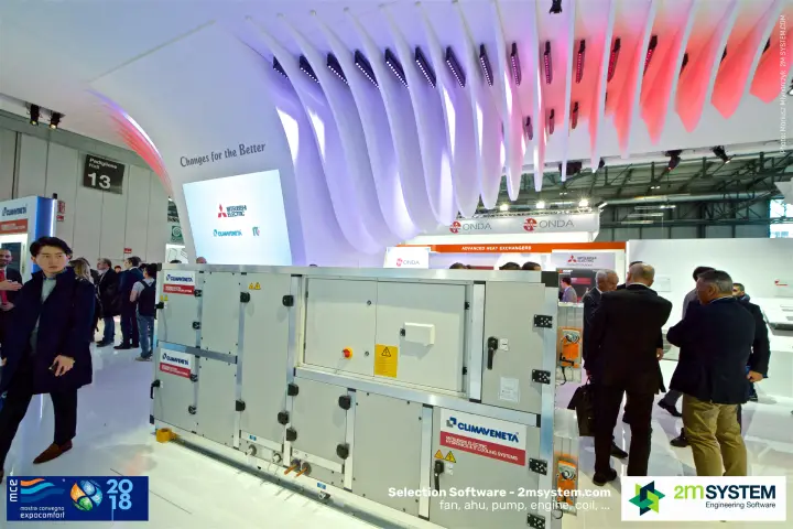 Climaveneta air handling unit under the wave-shaped Mitsubishi Electric canopy at MCE 2018