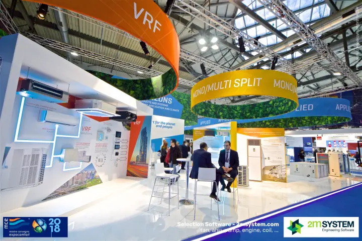 Clivet VRF and mono/multi split area under coloured hanging rings at MCE 2018