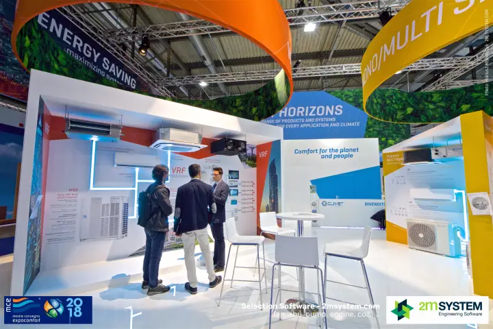 Clivet VRF solutions display with MV6 outdoor unit and indoor units