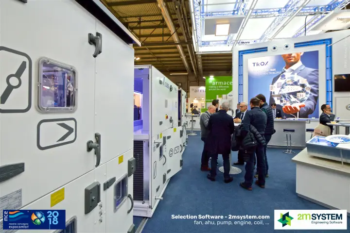 Close view of TROX air handling unit doors with inspection windows at MCE 2018