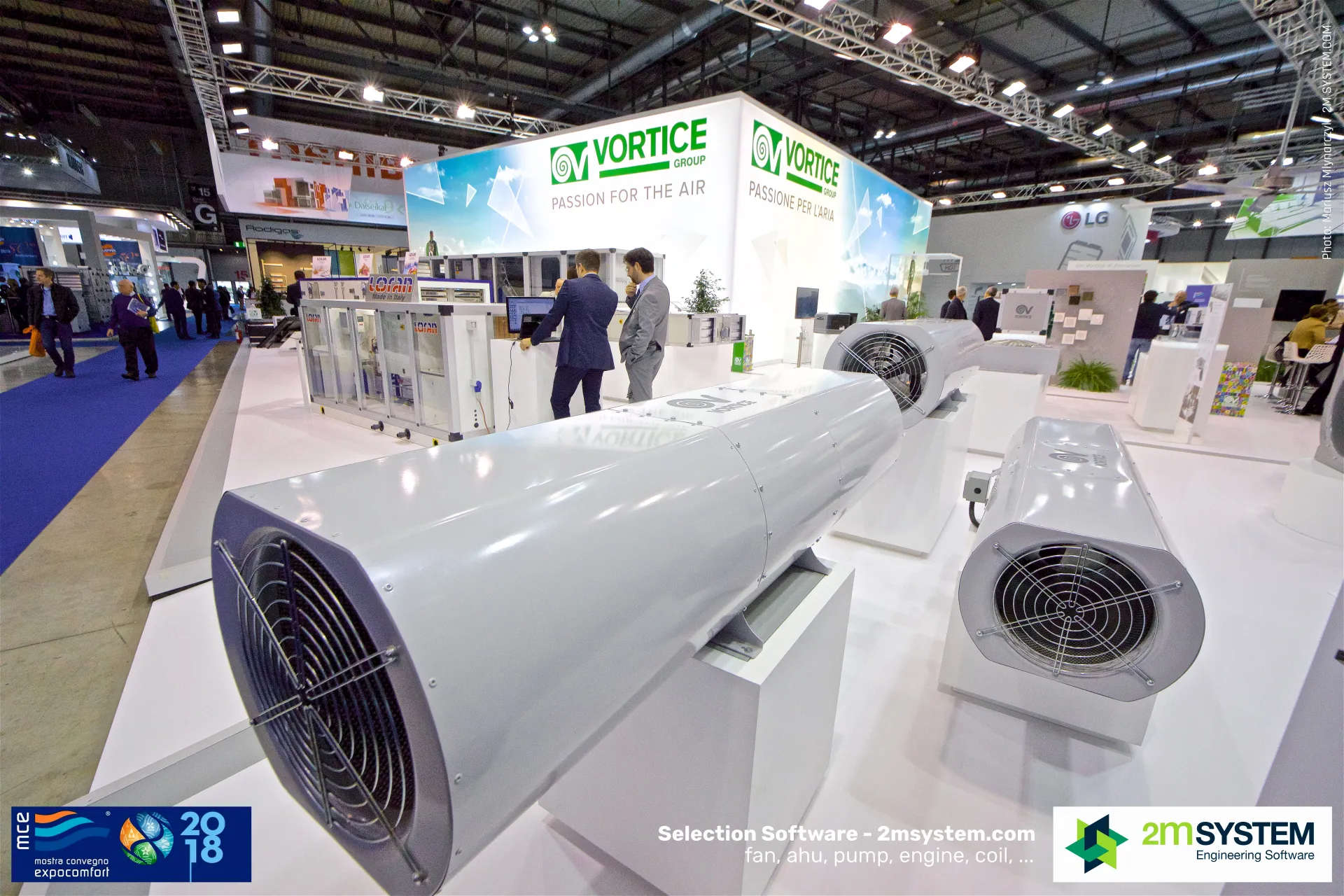 Close view of Vortice jet fans with guard grilles at MCE 2018