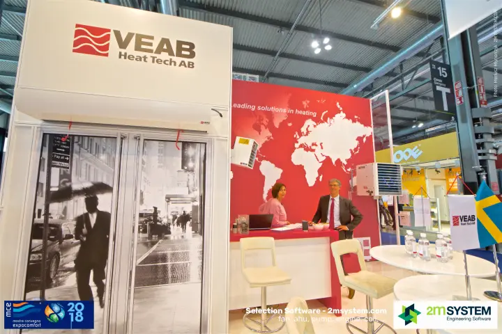 Closer view of the VEAB entrance demo with air curtain and fan heaters at MCE 2018