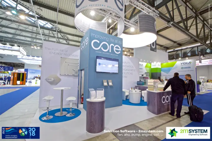 Core Energy Recovery Solutions stand with hanging ring and plate cores at MCE 2018