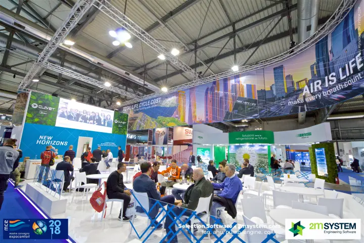Crowded Clivet lounge under the "Air is life" cityscape banner