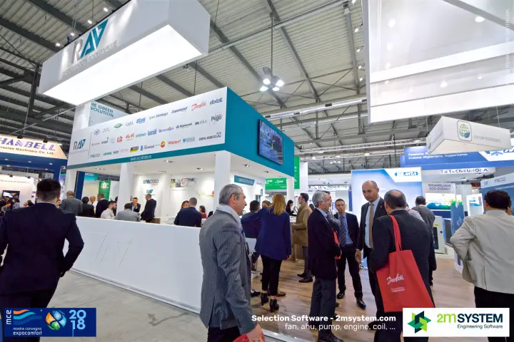 Crowded RAV counter with its wall of distributed refrigeration brands at MCE 2018