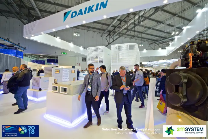 Daikin air handling units on backlit plinths under the stand canopy
