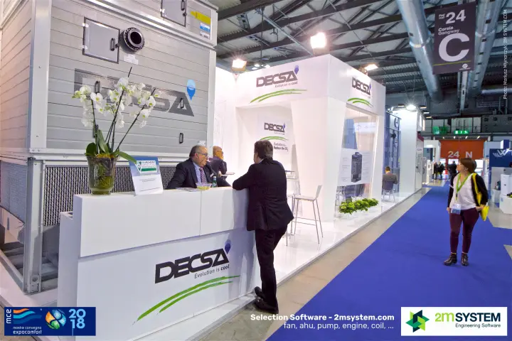 Decsa stand with a large grey unit and 'Evolution is cool' desk at MCE 2018