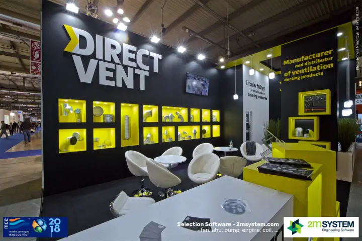 Direct Vent stand with spiral duct bends, tees and catalogues at MCE 2018