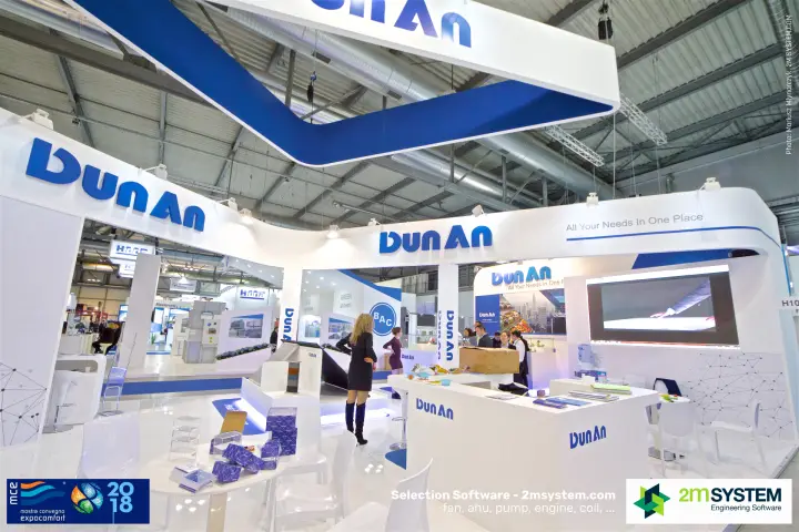 DunAn stand interior with branded counter and product samples at MCE 2018