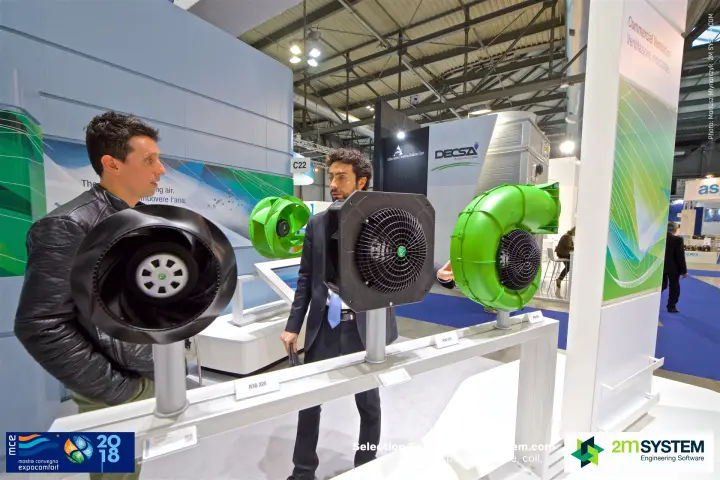 ebm-papst centrifugal fans on a rail labelled R3G 225 at MCE 2018
