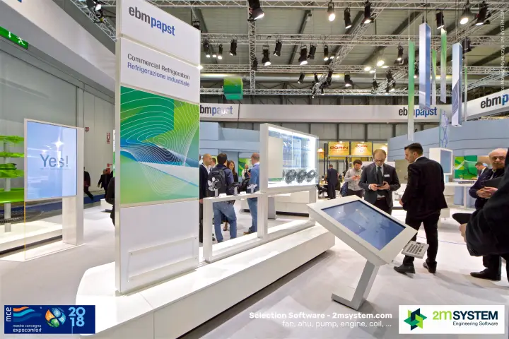 ebm-papst Commercial Refrigeration zone with a touchscreen kiosk at MCE 2018