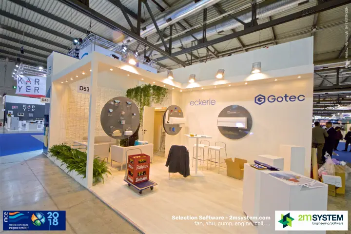 Eckerle and Gotec stand D53 with condensate pumps on round panels at MCE 2018