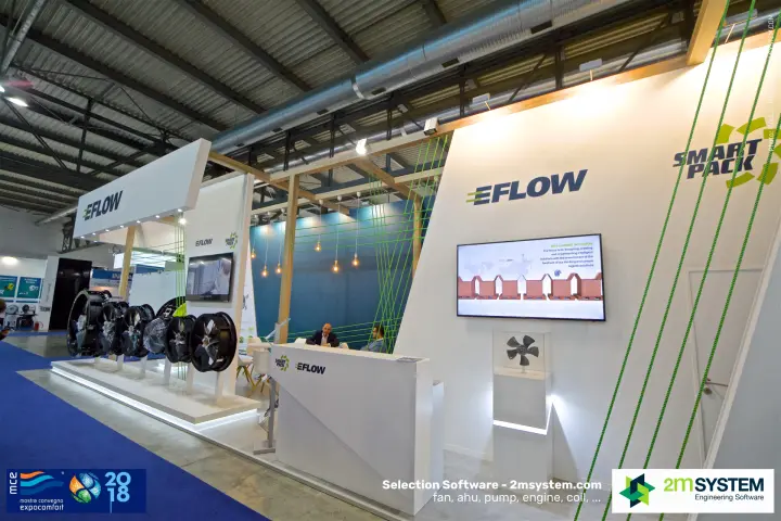 EFLOW reception counter and impeller in a glass display case at MCE 2018
