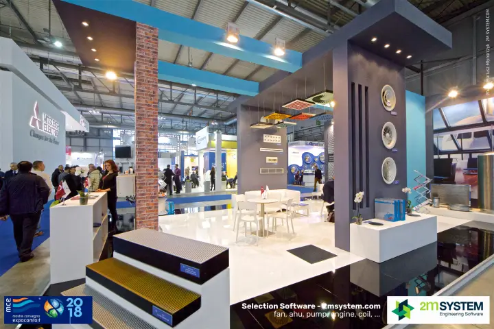 Elektroteknik stand with floor convectors and ceiling diffusers at MCE 2018
