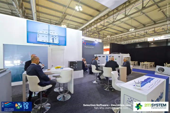 Eneko screen presenting an air handling unit with integrated heating coil at MCE 2018