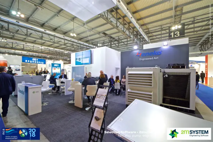 Eneko stand with 'Engineered Air!' wall and air handling units at MCE 2018
