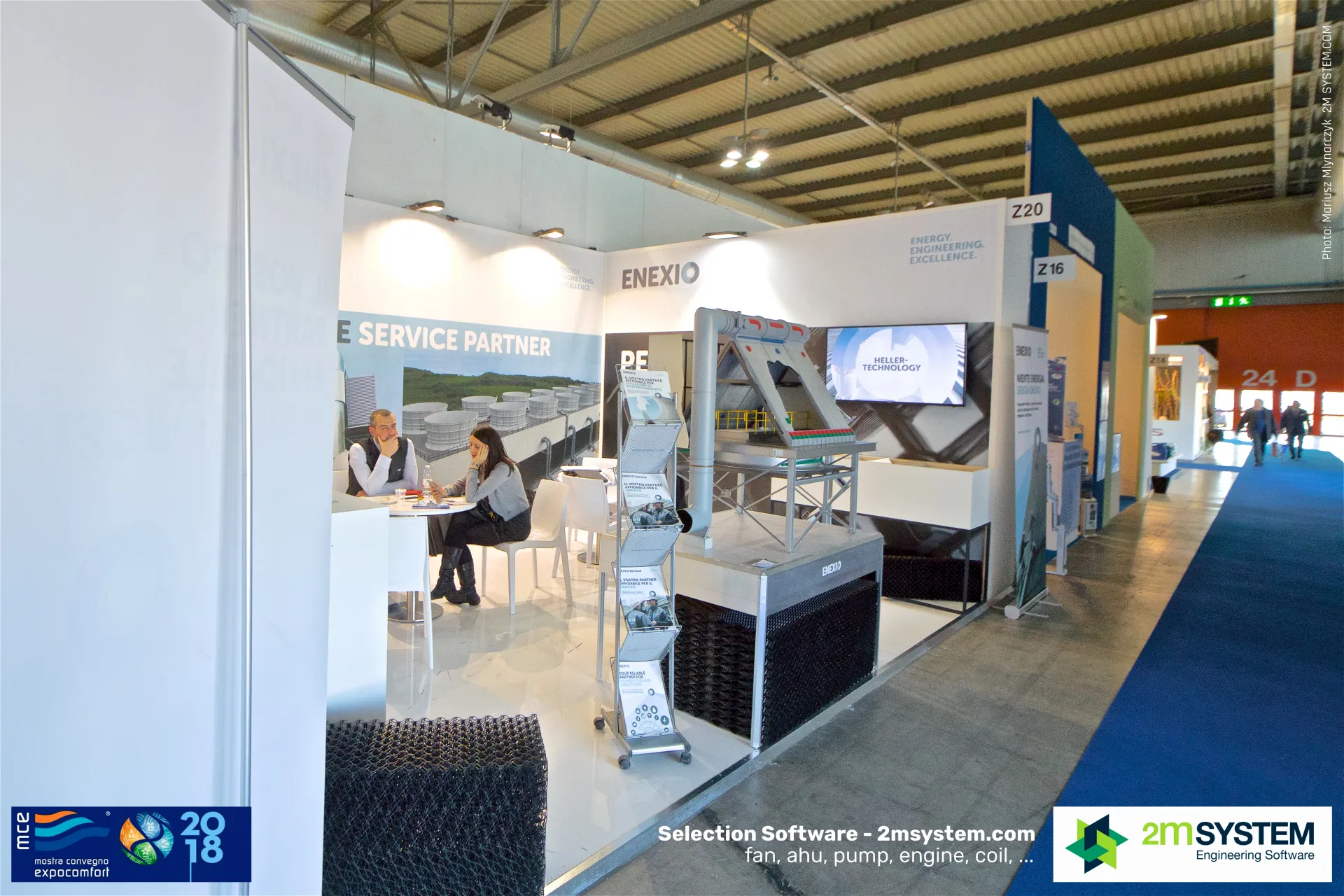 Enexio stand with dry-cooling scale model and black cooling tower fill at MCE 2018