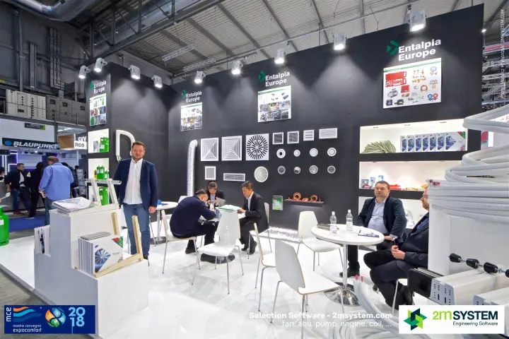 Entalpia Europe stand with a wall of grilles and diffusers