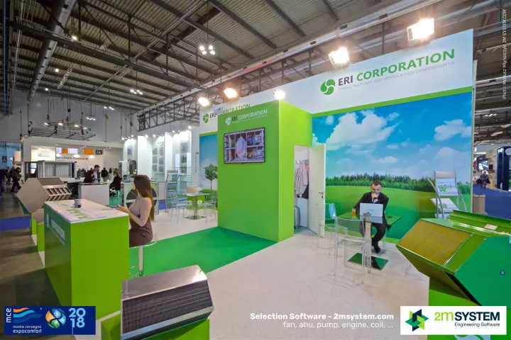 ERI Corporation stand with plate heat exchangers on green plinths