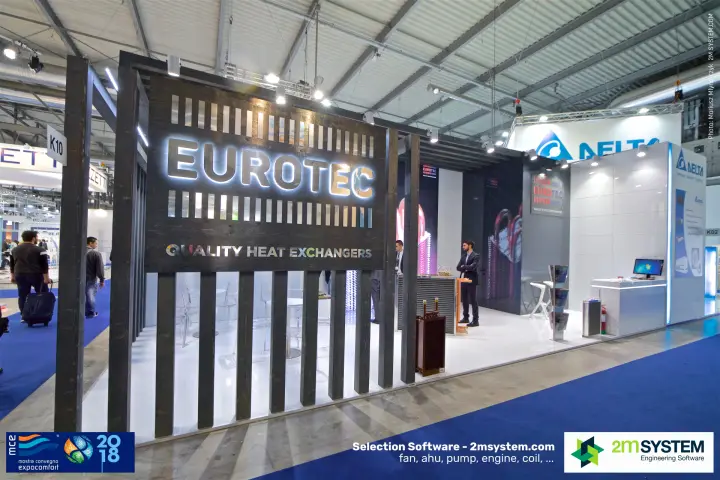 Eurotec 'Quality Heat Exchangers' stand with dark timber slats at MCE 2018