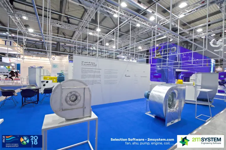 Euroventilatori centrifugal fans before a '37 years of history' wall at MCE 2018