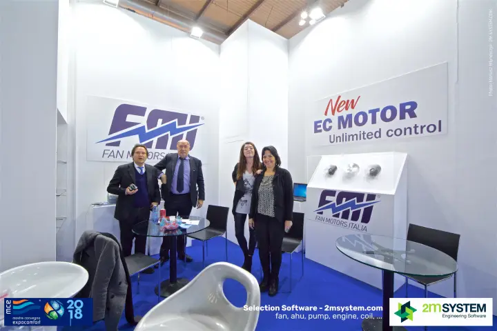 Fan Motors Italia team on its stand with the new EC motor display