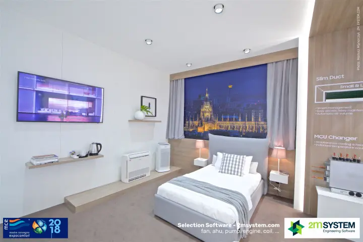 Floor console and air purifier in the Samsung hotel bedroom display