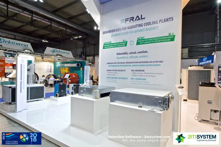 Fral dehumidifiers for radiant cooling plants on white plinths at MCE 2018