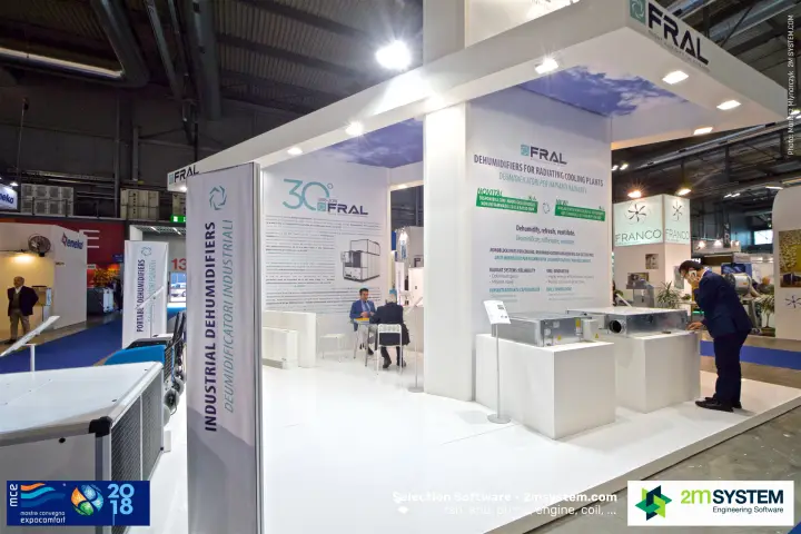 Fral stand with ducted dehumidification units and 30th anniversary wall at MCE 2018