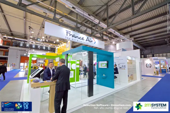 France Air "The Air Architects" stand with teal glass meeting room
